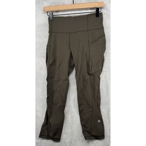 Lululemon Run On Crop 21"‎ Dark Olive Leggings Gym Yoga Women's Size 4 W6AIYS